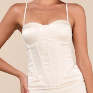 Lulus Alluring Cream Satin Bustier White - Size M